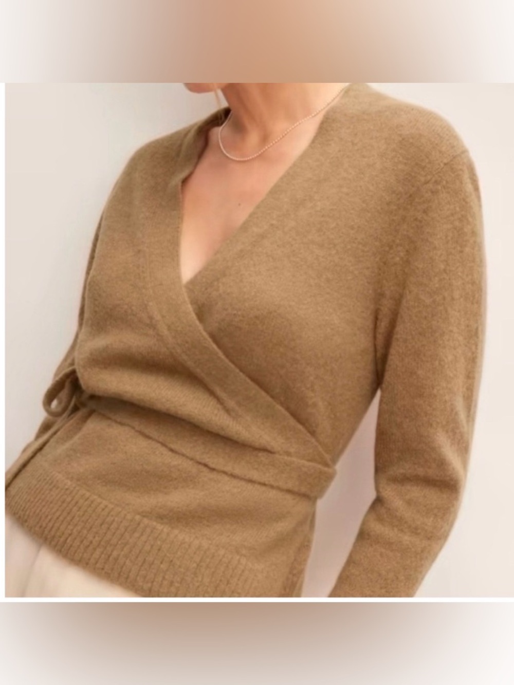 Everlane the Alpaca wrap sweater cropped tie waist camel brown tan XS
